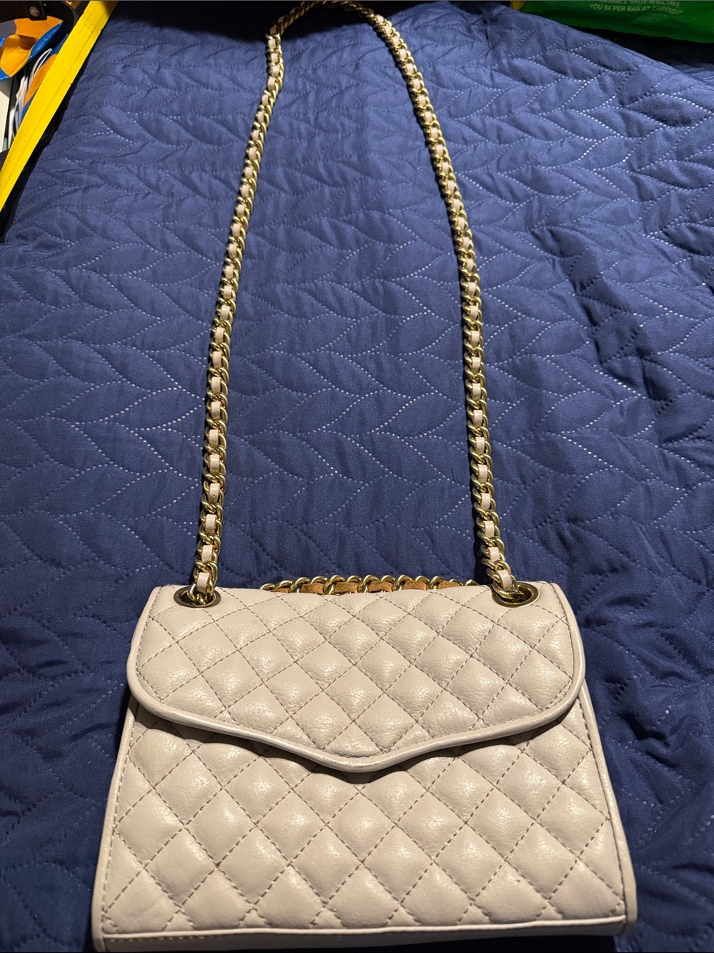 Rebecca Minkoff Quilted Cream Shoulder Bag with Gold Chain